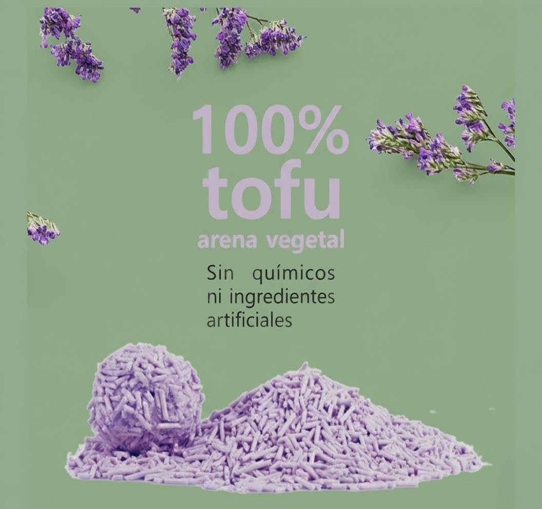 Pack de 3 EcoSand Arena para Gatos de Tofu – Súper Premium, Suave y Aglutinante, Ecológica y Biodegradable, Control de Olores, Aroma Lavanda – 6L