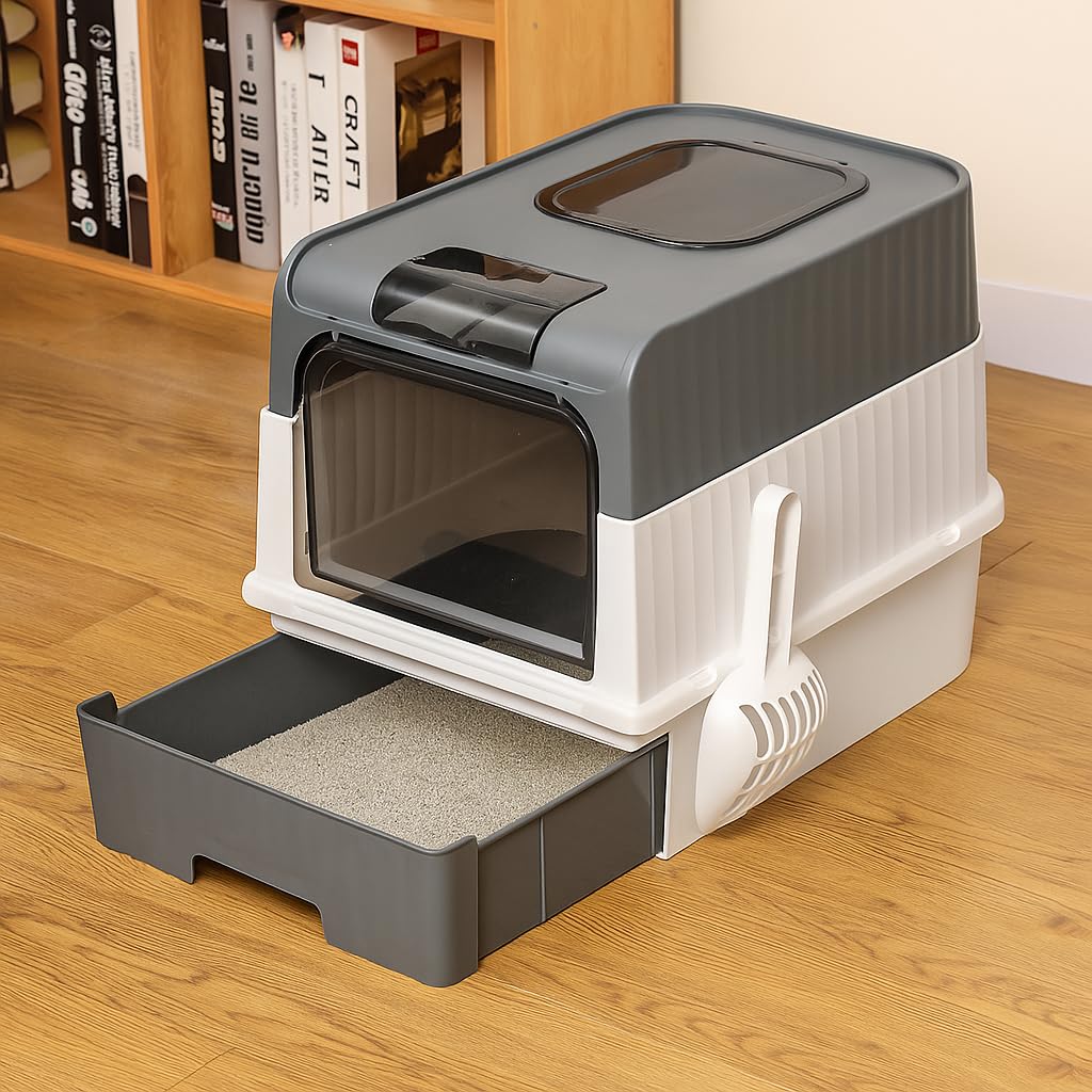Arenero Cerrado para Gatos con Luz Ultravioleta UV Desodorizante, Bandeja Extraíble y Diseño Antiolores – Caja de Arena para Gatos con Pala Incluida
