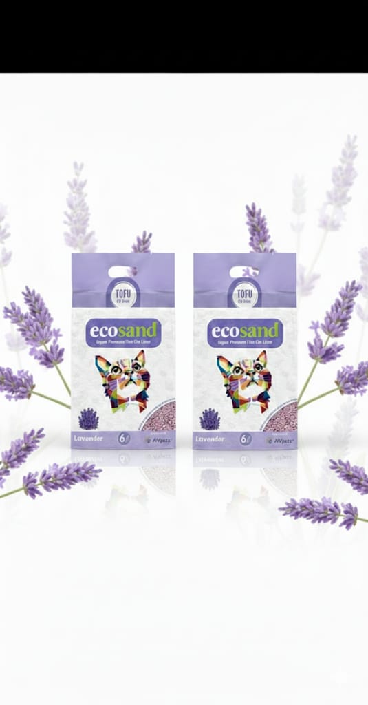 Pack de 2 EcoSand Arena para Gatos de Tofu – Súper Premium, Suave y Aglutinante, Ecológica y Biodegradable, Control de Olores, Aroma Lavanda – 6L