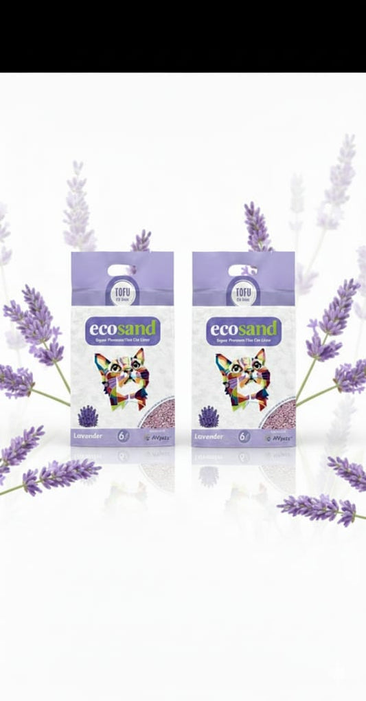 Pack de 2 EcoSand Arena para Gatos de Tofu – Súper Premium, Suave y Aglutinante, Ecológica y Biodegradable, Control de Olores, Aroma Lavanda – 6L