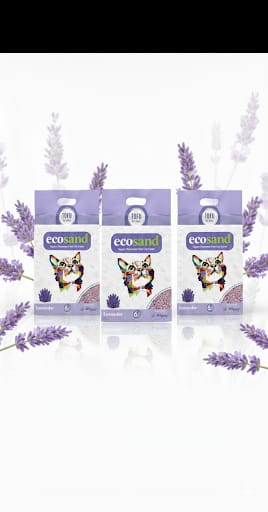 Pack de 3 EcoSand Arena para Gatos de Tofu – Súper Premium, Suave y Aglutinante, Ecológica y Biodegradable, Control de Olores, Aroma Lavanda – 6L
