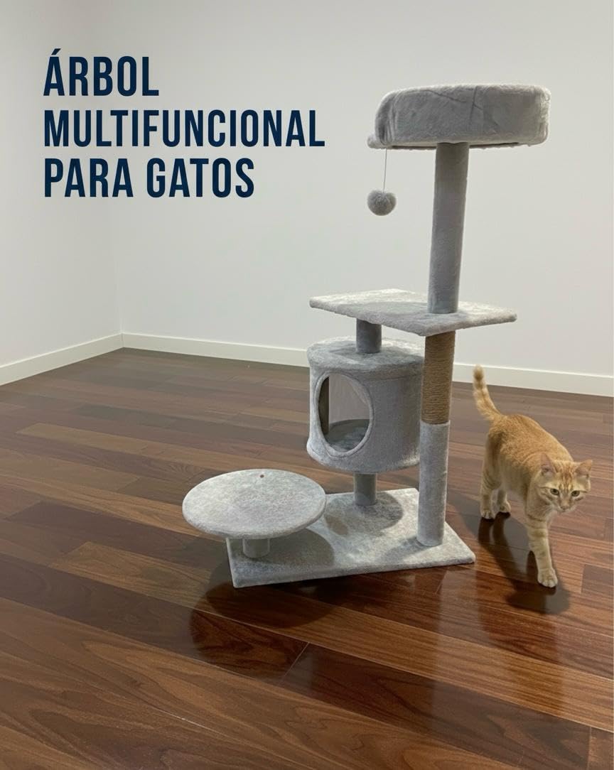 Rascador Árbol para Gatos Multinivel con Cueva, Plataformas y Juguetes Colgantes – Torre para Gatos con Postes de Sisal y Base Estable