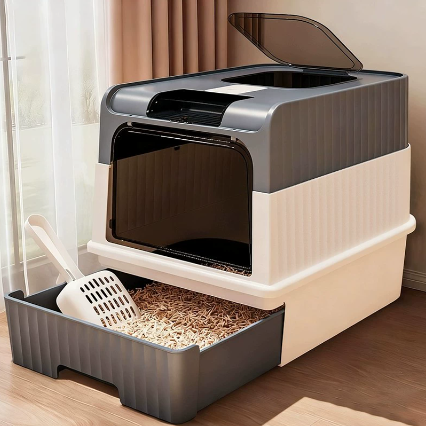 Arenero Cerrado para Gatos con Luz Ultravioleta UV Desodorizante, Bandeja Extraíble y Diseño Antiolores – Caja de Arena para Gatos con Pala Incluida