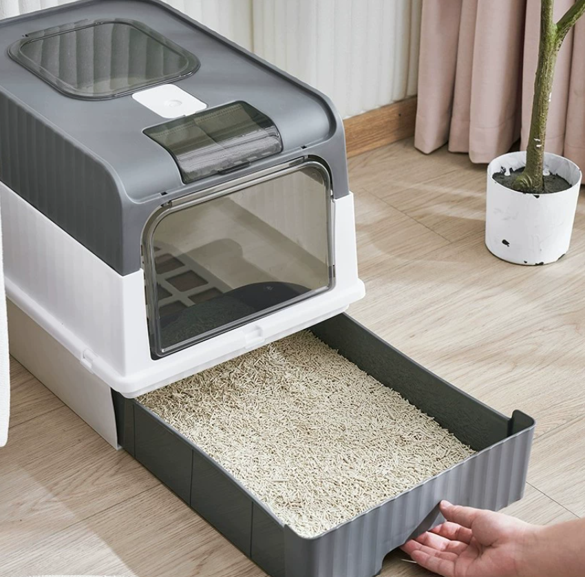 Arenero Cerrado para Gatos con Luz Ultravioleta UV Desodorizante, Bandeja Extraíble y Diseño Antiolores – Caja de Arena para Gatos con Pala Incluida