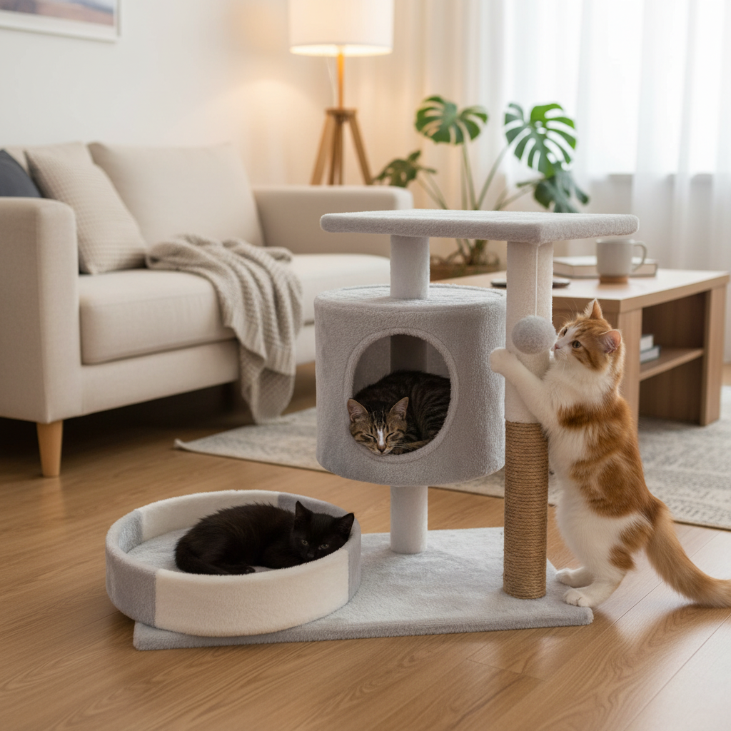 Rascador Árbol EcoScratch™ Mini: Diversión y Descanso en Espacios Reducidos